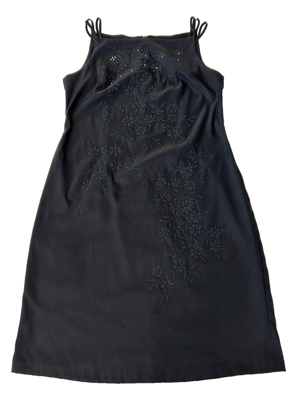 CDC Women's Cocktail Dress Size 12 Black Sleeveless Beaded Floral Stretch USA